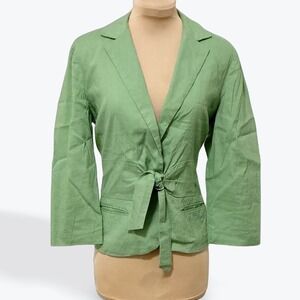 Harold's Lightweight Green Linen Blend‎ Blazer Tie Waist Jacket Women's Size 4